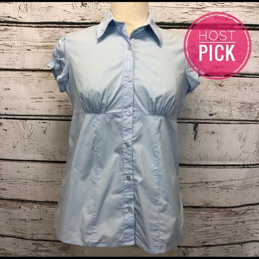 Motherhood Maternity lt blue button up top small